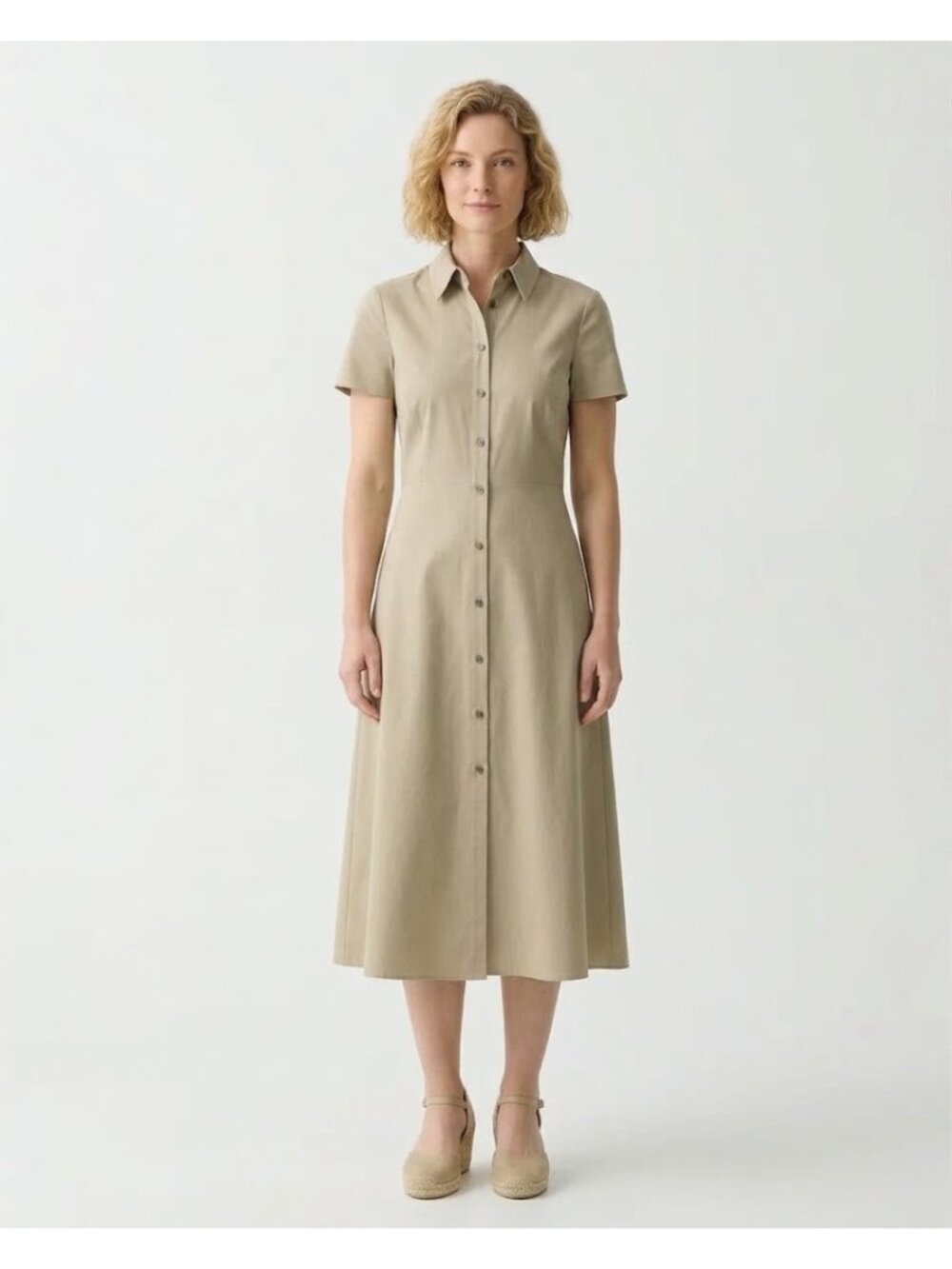 NWT Theory Short Sleeve Midi in Soft Taupe Good Crunch Linen Shirt Dress 16